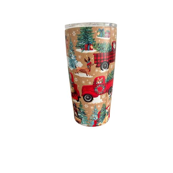 Clementine 20oz Christmas Tumbler with Dogs in Trucks - Picture 3 of 5